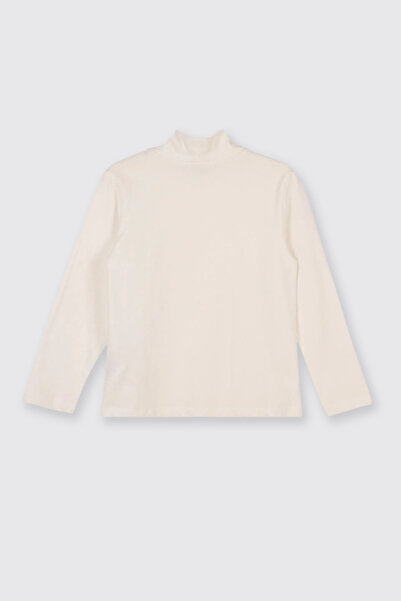 Panço Kız Çocuk Yumuşak Dokulu Uzun Kollu Ekru Tişört