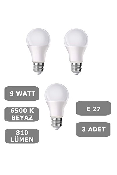 CONANA 9W E27 Led Ampul 6500K Beyaz Işık (810 Lümen) (3 Adet)