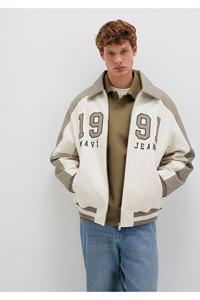 Mavi Jeans Printed Beige Faux Leather Jacket Loose Fit / Relaxed Fit 0110400-87213