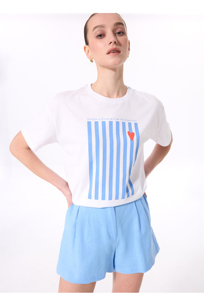 Fabrika Bisiklet Yaka Baskılı Beyaz Kadın T-Shirt F5SL-TST0427