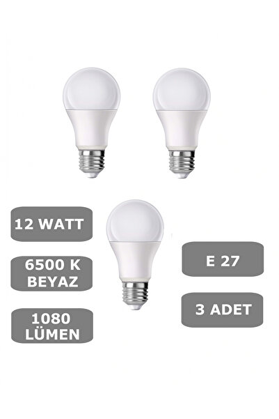 CONANA 12W E27 Led Ampul 6500K Beyaz Işık (1080 Lümen) (3 Adet)