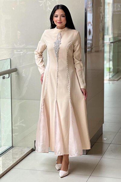 White Corner Straight Cut Crystal Stone Embroidered Evening Dress