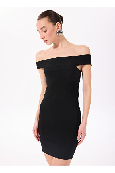 Fabrika Siyah Kadın Straplez Düz Elbise F5SL-ELB0222