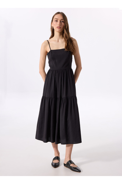 Mustang Siyah Kadın Kare Düz Elbise M5SL-ELB1212