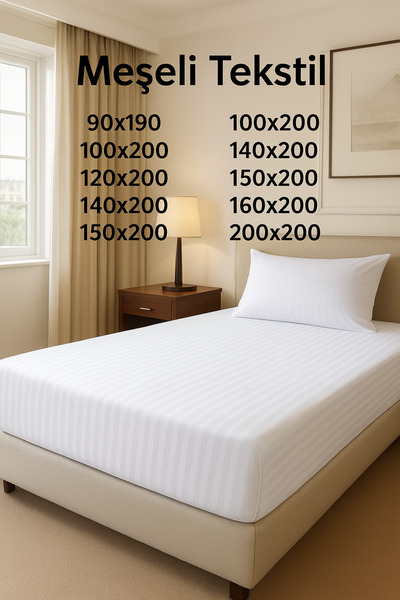 MEŞELİ TEKSTİL Luxury Cotton Satin Striped Hotel Sheet Set - Double and Single, Elastic Pillowcase 1 Sheet + 2 Pillowcases