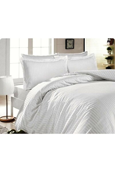MEŞELİ TEKSTİL Pamuk Saten Çizgili Çift Kişilik Profosyonel Otel Nevresim Takımı | Yumuşak Dayanıklı