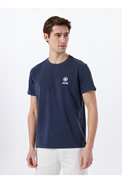 JEEP Bisiklet Yaka Baskılı Lacivert Erkek T-Shirt J5SM-TST7288