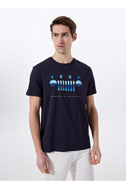 Jeep Bisiklet Yaka Baskılı Lacivert Erkek T-Shirt J5SM-TST7293