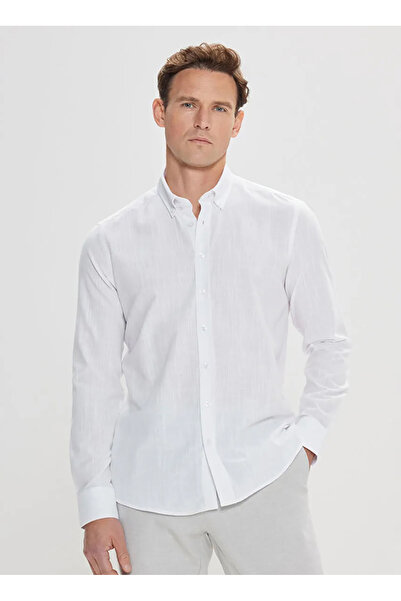 ALTINYILDIZ CLASSICS Altınyıldız Classics Slim Fit Düğmeli Yaka Beyaz Erkek G...