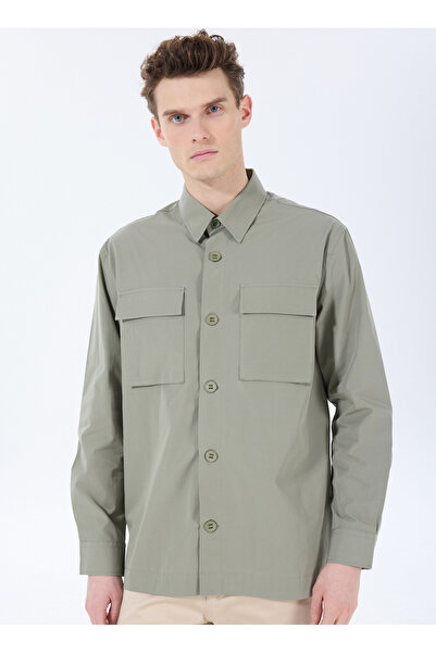 Fabrika Basic Gömlek Yaka Düz Haki Erkek Gömlek F5SM-GML 2743