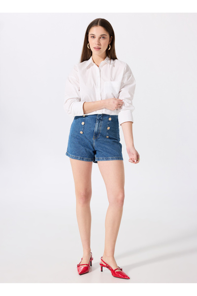 Fabrika Normal Bel Basic İndigo Kadın Denim Şort F5SL-SHT0335