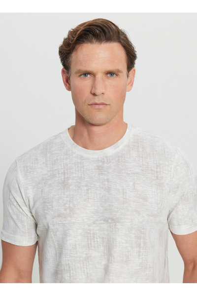ALTINYILDIZ CLASSICS Altinyildiz Classics Crew-Neck Printed Ecru Men's T-Shirt ACE091252270_EKR