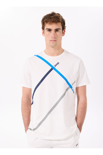 Jeep Bisiklet Yaka Baskılı Beyaz Erkek T-Shirt J5SM-TST7381