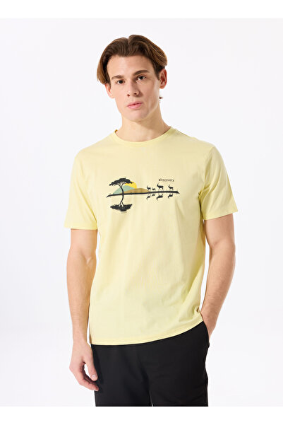 Discovery Expedition D5SM-TST3737 Sarı Bisiklet Yaka Relaxed Baskılı Erkek T-...