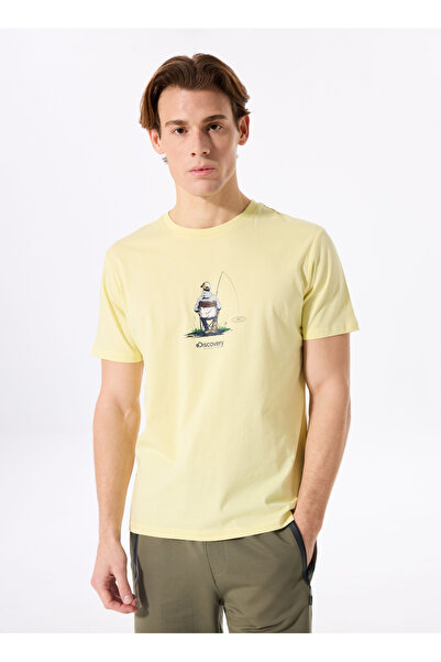 Discovery Expedition D5SM-TST3736 Sarı Bisiklet Yaka Relaxed Baskılı Erkek T-...