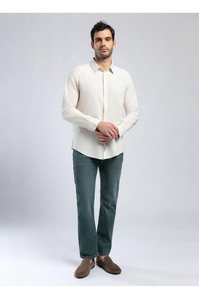 Lee Cooper Pavlon Erkek U.Kol Dokuma Gömlek Beyaz