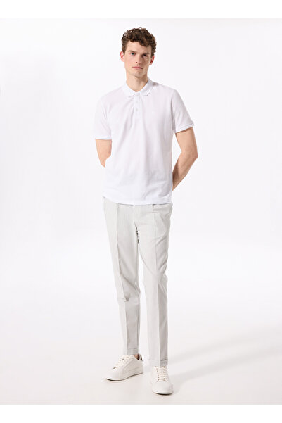 Fabrika Normal Bel Duble Paça Kırık Beyaz Erkek Chino Pantolon F5SM-PNT 2311