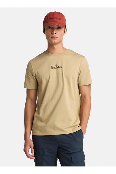 Timberland Washed Back on the Road Graphic Tee Beige Crew Neck Regular Fit Pr...