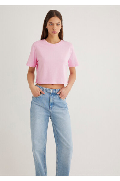 Mavi Pembe Crop Basic Tişört Crop / Kısa Kesim 1613072-71117