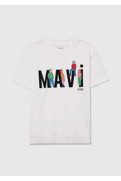 Mavi Printed Ecru T-Shirt Loose Fit / Loose Relaxed Cut 6610280 -70057
