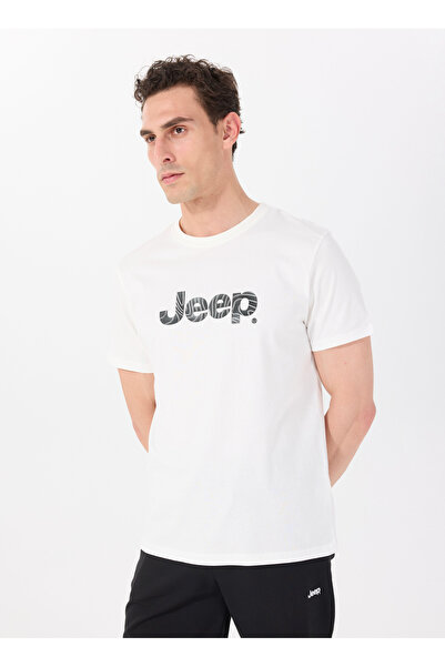 Jeep Bisiklet Yaka Baskılı Kırık Beyaz Erkek T-Shirt J5SM-TST7388