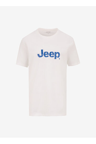 Jeep Bisiklet Yaka Baskılı Beyaz Erkek T-Shirt J5SM-TST7286