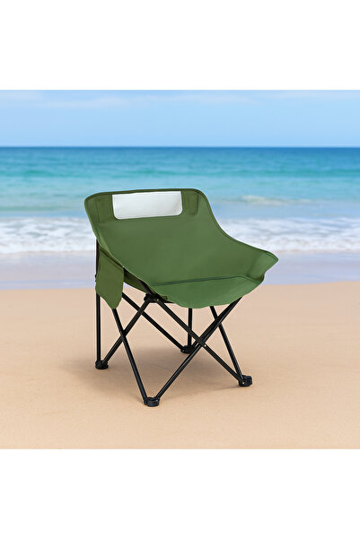 AGD Folding Camping and Travel Chair, Heat-Resistant Oxford Fabric, with Side Storage Pockets, Green