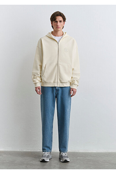 Mavi Patch Logo Zippered Ecru Sweatshirt 0S10306-70055
