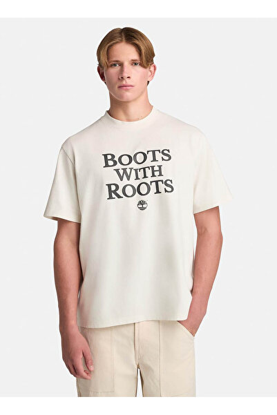 Timberland TB0A6F4NCM91-Слоган Tee Білий Велосипедний комір Нормальний крій З принтом Чоловіча футболка