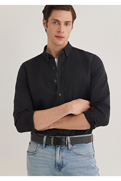 Mavi Siyah Denim Gömlek Slim Fit / Dar Kesim 0211128-900