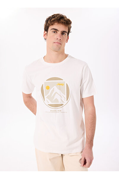 Jeep Bisiklet Yaka Baskılı Kırık Beyaz Erkek T-Shirt J5SM-TST7342