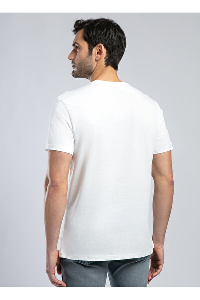 Lee Cooper Ανδρικό μπλουζάκι με λαιμόκοψη εκρού 252 LCM 242018 VINCENT EKRU