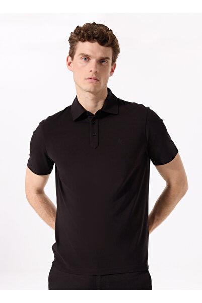 Fabrika Siyah Erkek Basic Rayon Karışımlı Polo T-Shirt F5SM-TST 2040