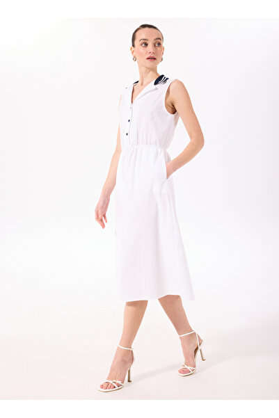 Fabrika Beyaz Kadın Nakışlı Elbise F5SL-ELB0134