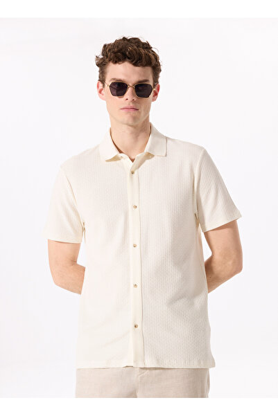 Fabrika Ekru Erkek Basic Armürlü Gömlek F5SM-GML 2131