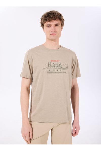 Discovery Expedition D5SM-TST3846 Açık Kahve Bisiklet Yaka Relaxed Fit Baskıl...