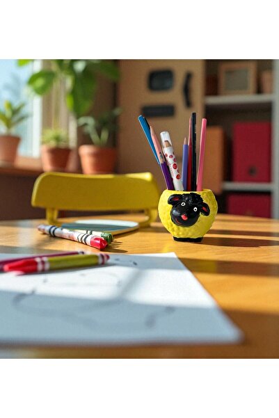 JakarandaDesign Dekoratif Kuzu Temalı Renkli Beton Saksı, Kalemlik, Fırçalık ...