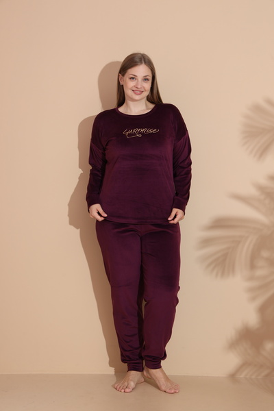 Estiva Kadın Kışlık Kadife Battal Pijama Takımı