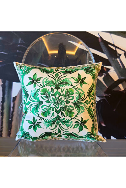 white rabbit home Dolce Green Patterned Throw Pillow Cover