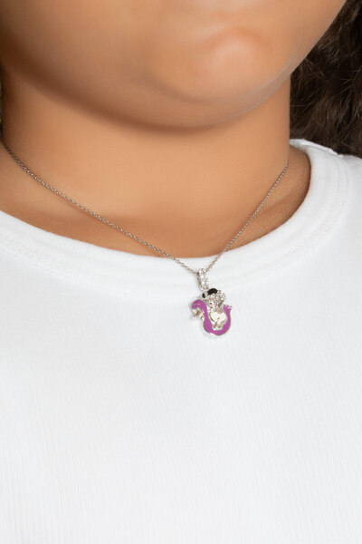 So CHIC... Mor Kuğu 18 Ayar Beyaz Altın Kaplama Gümüş 33 Cm Çocuk Kolye