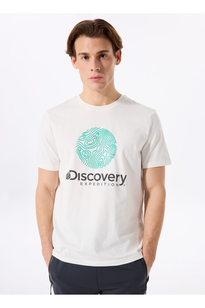 Discovery Expedition D5SM-TST3647 Kırık Beyaz Bisiklet Yaka Relaxed Baskılı E...