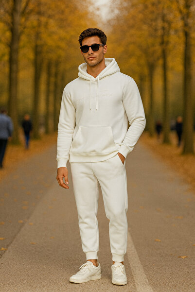 Pobudo Oversize Ecru Color Hooded Tracksuit Set