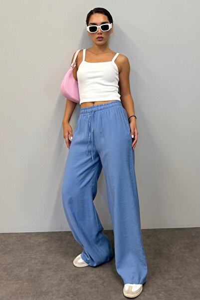 Madmext Mavi Geniş Paça Kadın Pantolon MG1982