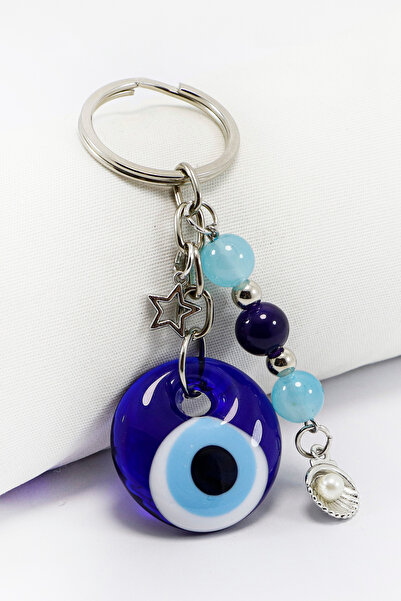 biuti سلسلة مفاتيح مصنوعة يدويًا من الخرز الزجاجي على شكل عين الحسد مع حلقات ...