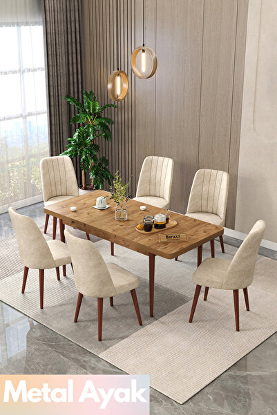 Maholandin Jon serisi 6 Kişilik Açılır Masa Sandalye Takımı Mutfak Masası Tak...