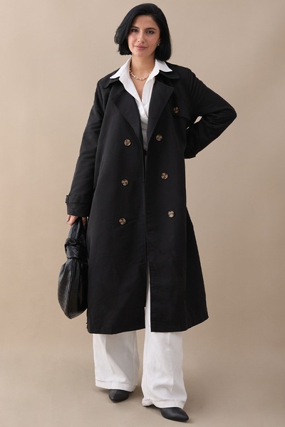 InStyle Μαύρη καμπαρντίνα με λεπτομέρεια σταυρωτή τσέπη