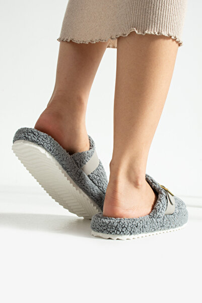 Moda Devrin Γκρι Πετσέτα με αγκράφα Χειμερινές γυναικείες παντόφλες