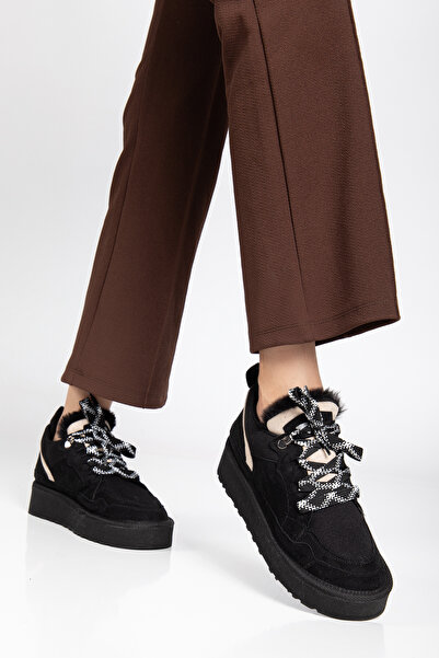 MARSEDO Γυναικεία παπούτσια casual με χοντρή σόλα με κορδόνια Remi Black Suede