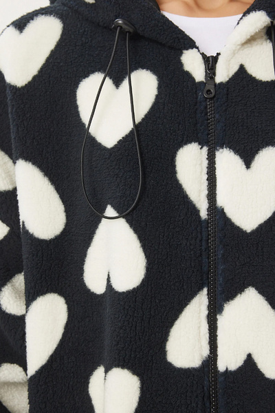 VeniLife Плюшено палто с качулка във формата на сърце