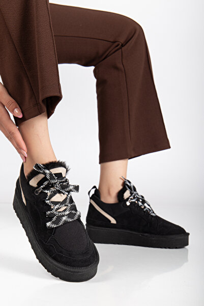 MARSEDO Γυναικεία παπούτσια casual με χοντρή σόλα με κορδόνια Remi Black Suede